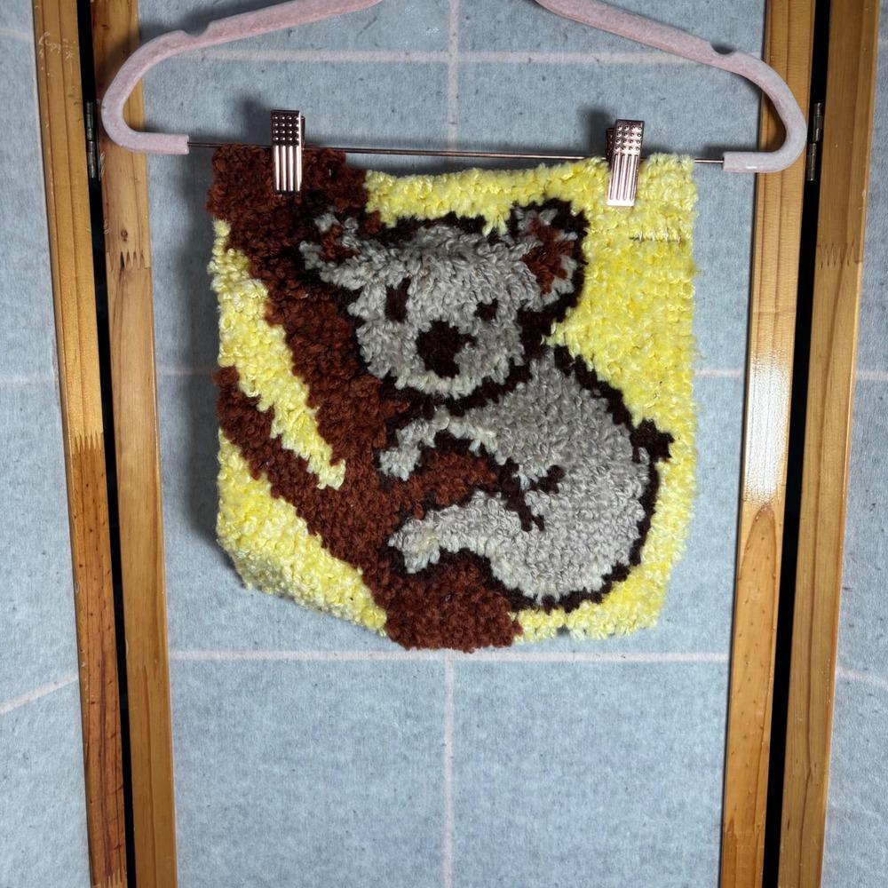 Handmade Koala Latch Hook Wall Hanging Textile Art Yellow‎ Brown Pillow